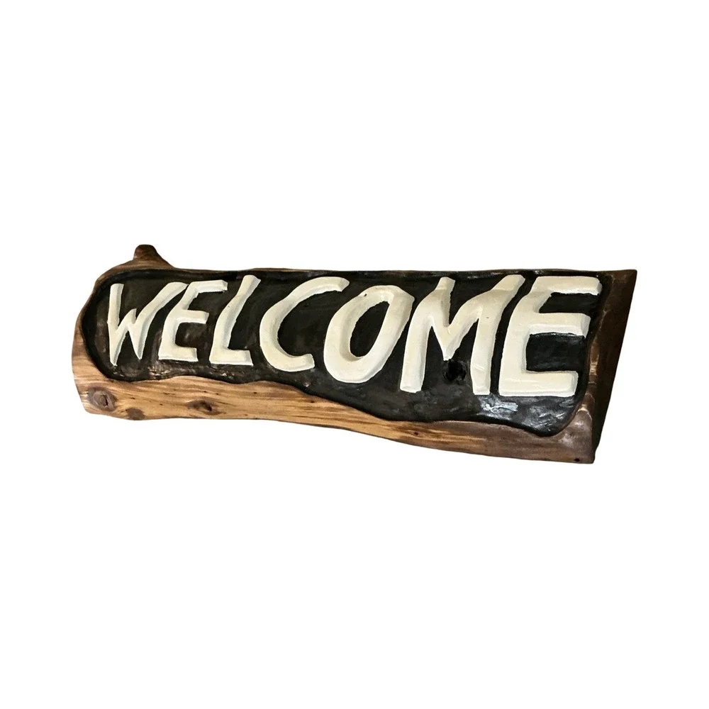 Handmade Cedar Wood Welcome Sign Rustic Live Edge Carved Lodge Decor 24x7x2